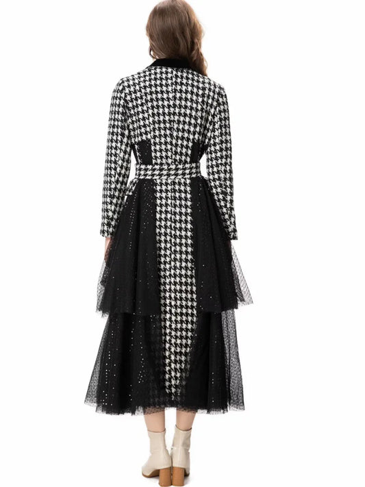 Sequin Plaid Mesh Windbreaker Coat