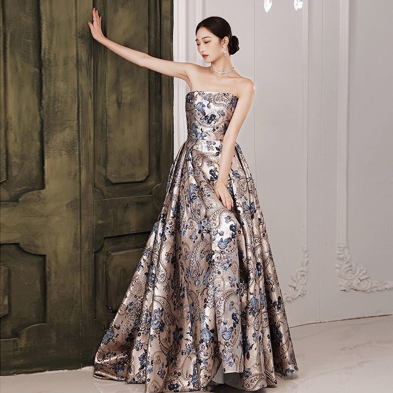 Jacquard Satin Princess Ball Gown with Train
