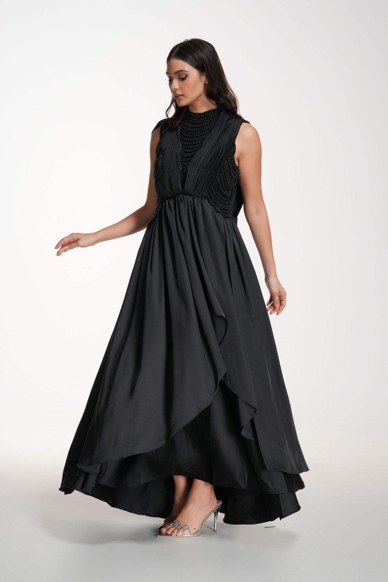 Regal Beaded High-Low Evening Gown