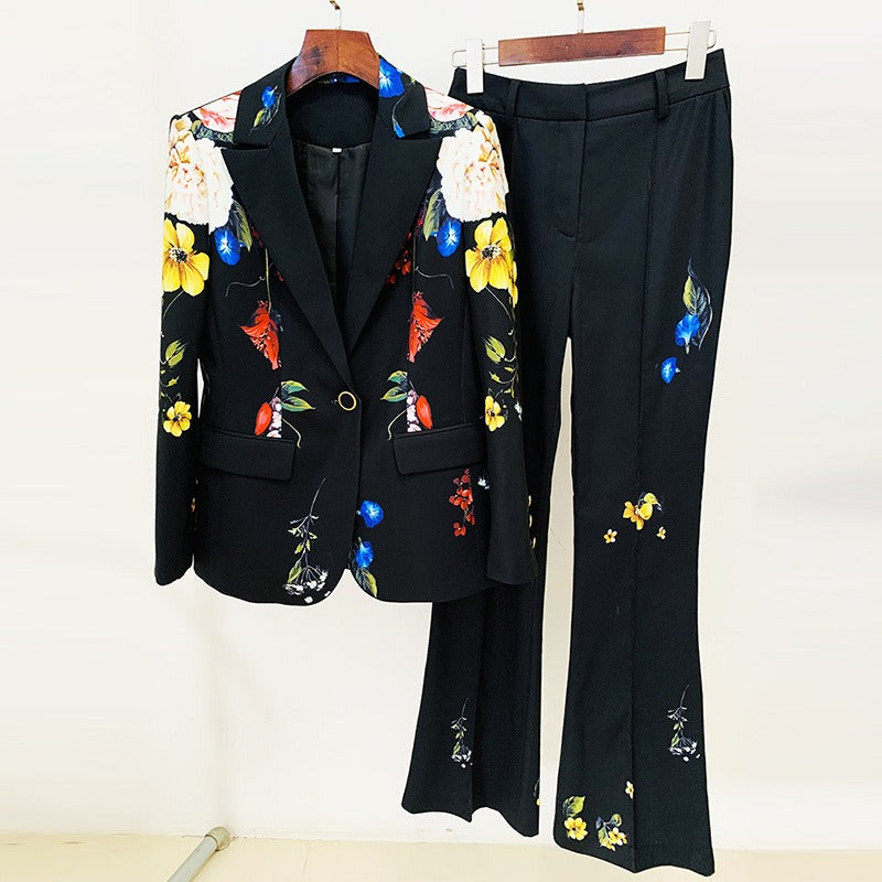 Digitale Chic One-Button Suit & Flared Pants Set
