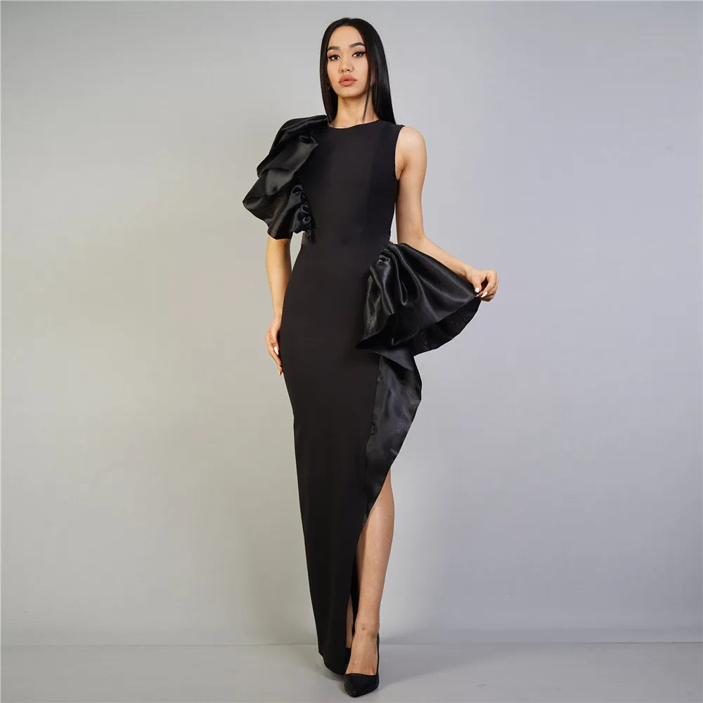 Eclipse Ruffle-Edge Slim Bandage Evening Dress