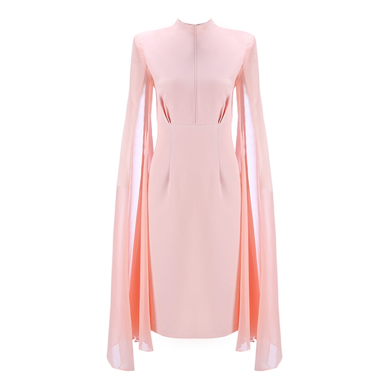 Rosé Veil Cloak-Sleeve Dress