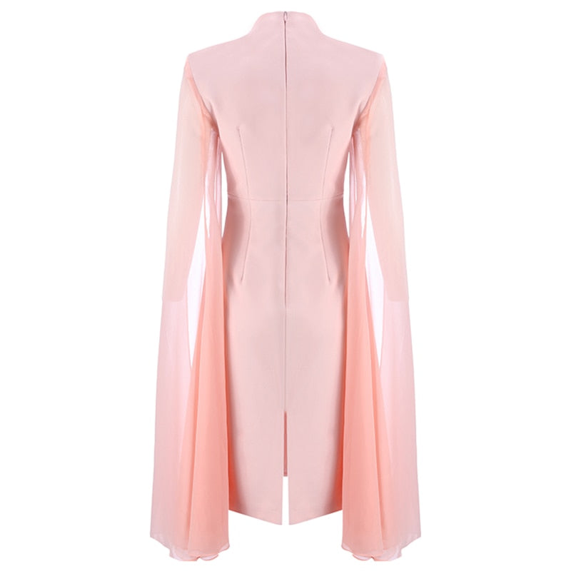 Rosé Veil Cloak-Sleeve Dress